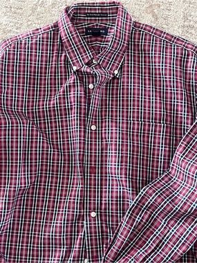 Lands' End Men's Button-Down Plaid Shirt in Red and Blue Plaid